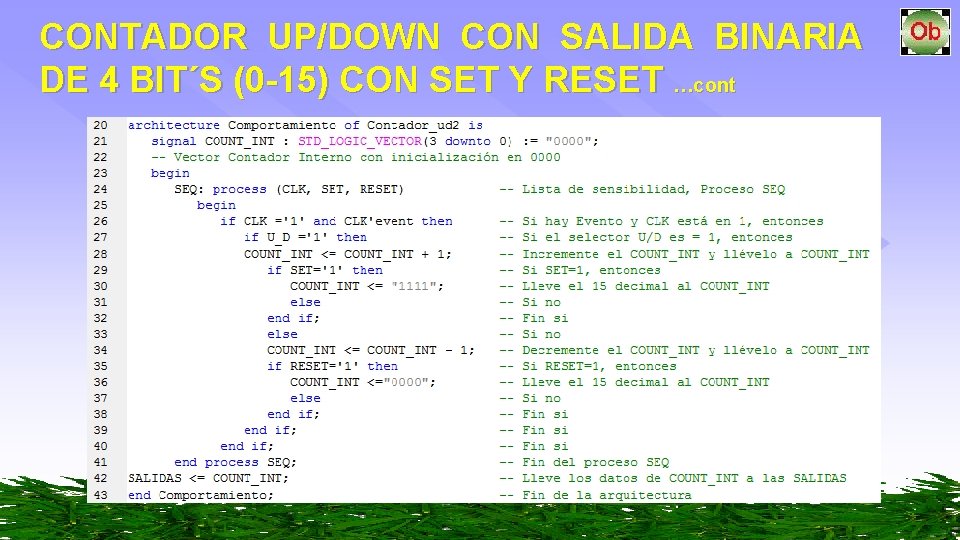 CONTADOR UP/DOWN CON SALIDA BINARIA DE 4 BIT´S (0 -15) CON SET Y RESET