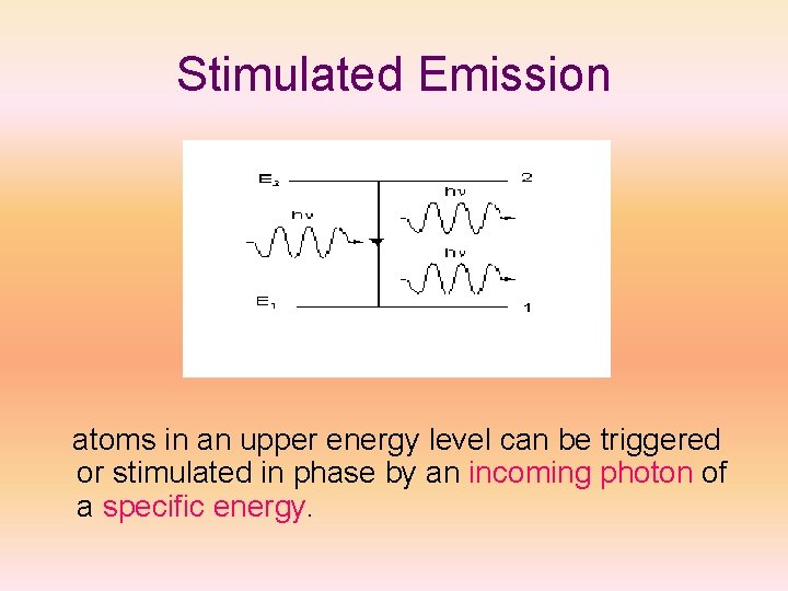 Stimulated Emission atoms in an upper energy level can be triggered or stimulated in