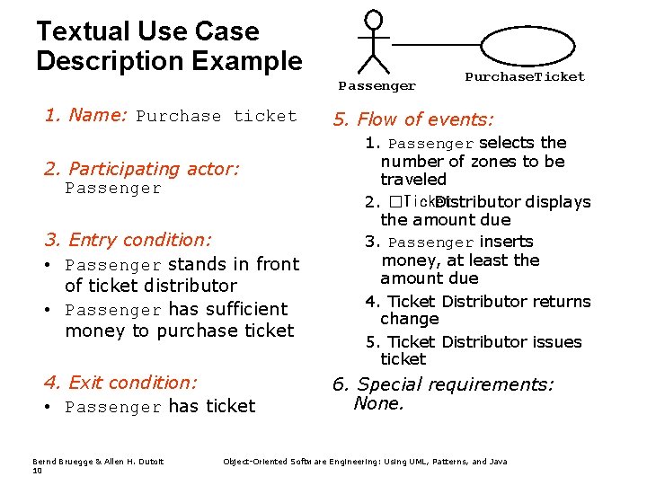 Textual Use Case Description Example Passenger 1. Name: Purchase ticket 2. Participating actor: Passenger Textual Use Case Description Example Passenger 1. Name: Purchase ticket 2. Participating actor: Passenger