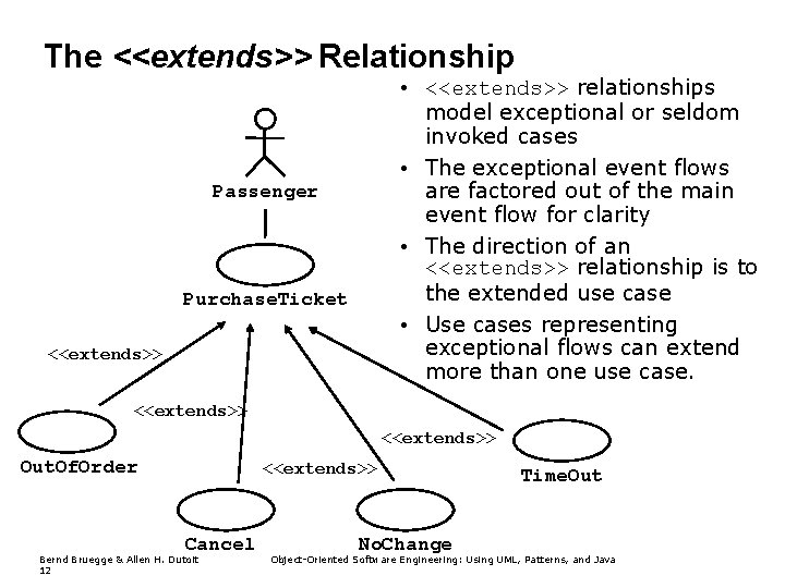 The <<extends>> Relationship • <<extends>> relationships model exceptional or seldom invoked cases • The The <<extends>> Relationship • <<extends>> relationships model exceptional or seldom invoked cases • The