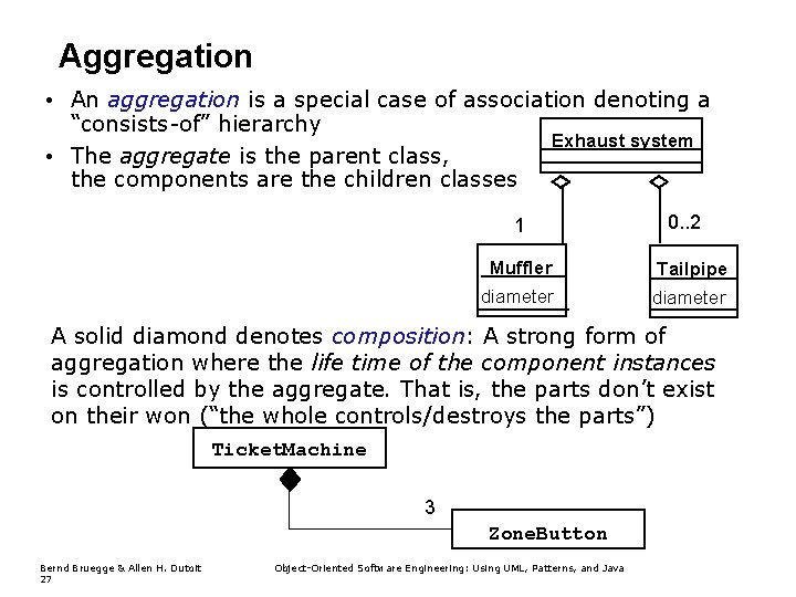 Aggregation • An aggregation is a special case of association denoting a “consists-of” hierarchy Aggregation • An aggregation is a special case of association denoting a “consists-of” hierarchy