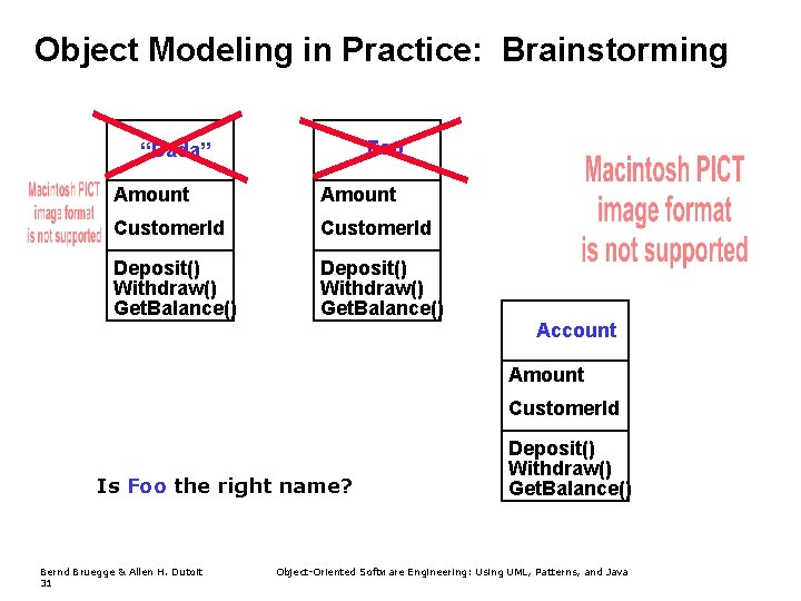 Object Modeling in Practice: Brainstorming Foo “Dada” Amount Customer. Id Deposit() Withdraw() Get. Balance() Object Modeling in Practice: Brainstorming Foo “Dada” Amount Customer. Id Deposit() Withdraw() Get. Balance()