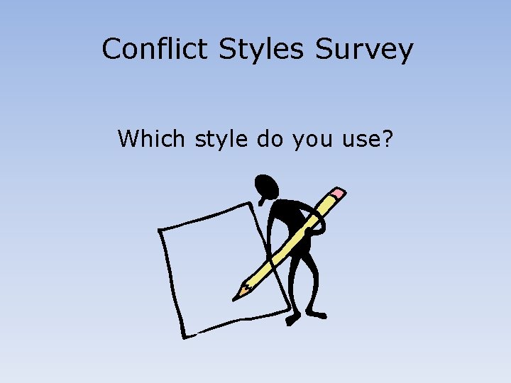 Conflict Styles Survey Which style do you use? 