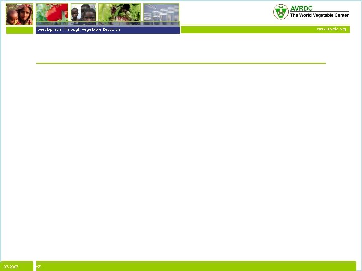 vegetables + development Development Through Vegetable Research 07 -2007 XYZ www. avrdc. org 