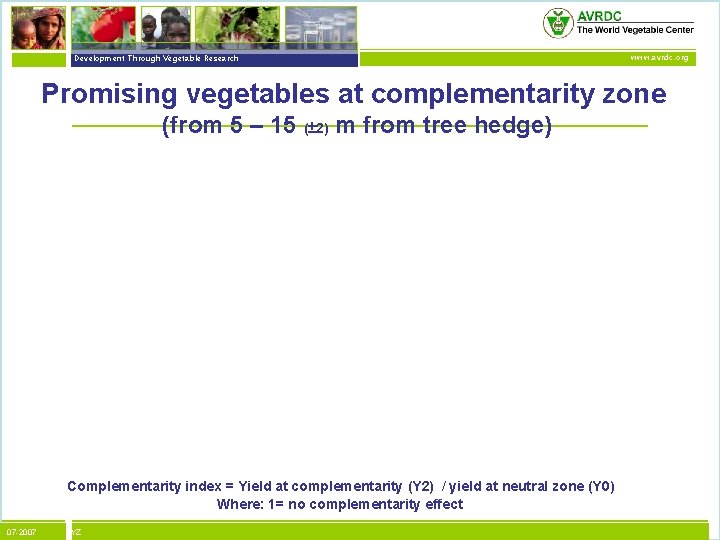 vegetables + development Development Through Vegetable Research www. avrdc. org Promising vegetables at complementarity