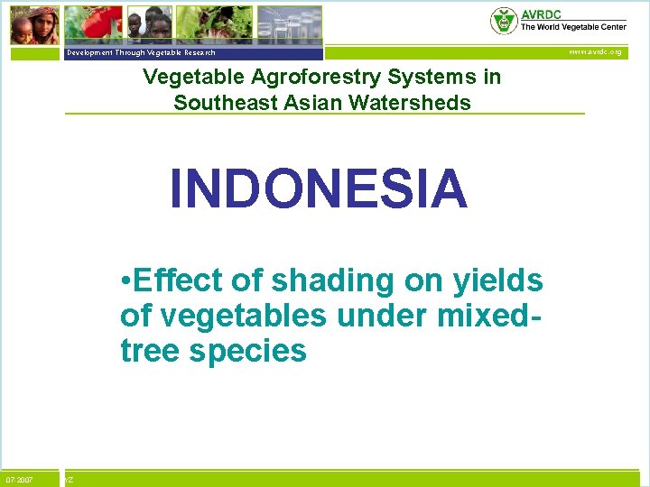 vegetables + development Development Through Vegetable Research Vegetable Agroforestry Systems in Southeast Asian Watersheds