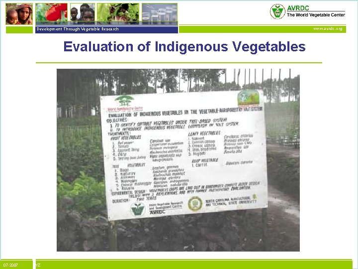 vegetables + development Development Through Vegetable Research Evaluation of Indigenous Vegetables 07 -2007 XYZ