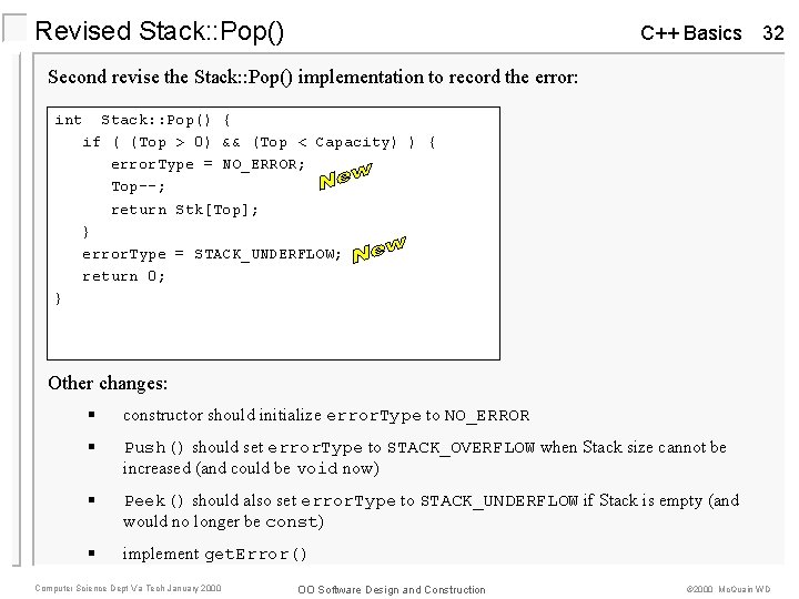 Revised Stack: : Pop() C++ Basics 32 Second revise the Stack: : Pop() implementation Revised Stack: : Pop() C++ Basics 32 Second revise the Stack: : Pop() implementation