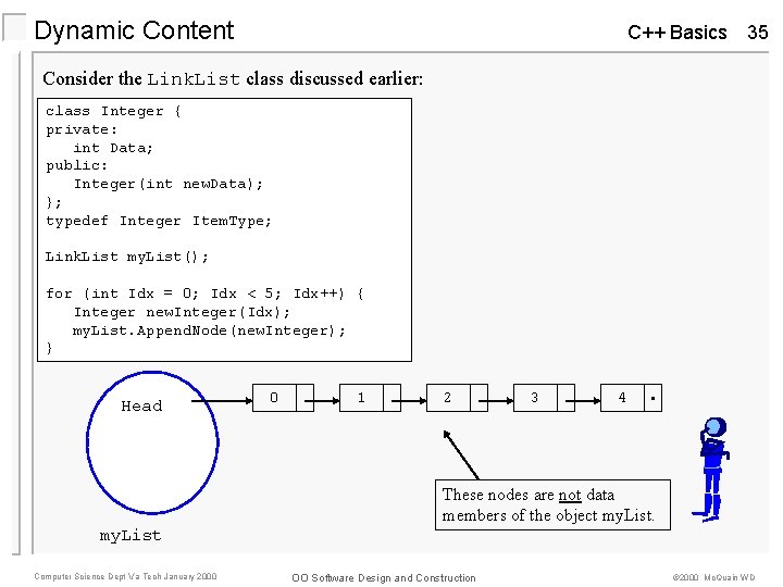 Dynamic Content C++ Basics 35 Consider the Link. List class discussed earlier: class Integer Dynamic Content C++ Basics 35 Consider the Link. List class discussed earlier: class Integer