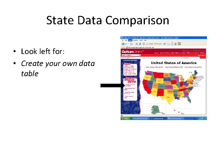State Data Comparison • Look left for: • Create your own data table 