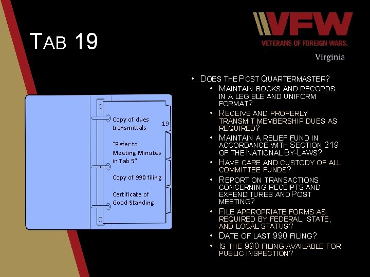 TAB 19 • DOES THE POST QUARTERMASTER? • MAINTAIN BOOKS AND RECORDS Copy of
