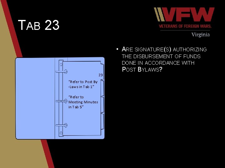 TAB 23 • ARE SIGNATURE(S) AUTHORIZING 23 “Refer to Post By -Laws in Tab