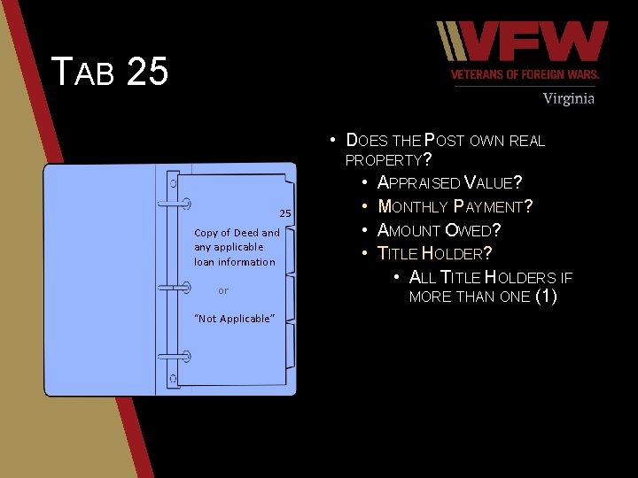 TAB 25 25 Copy of Deed any applicable loan information or “Not Applicable” •