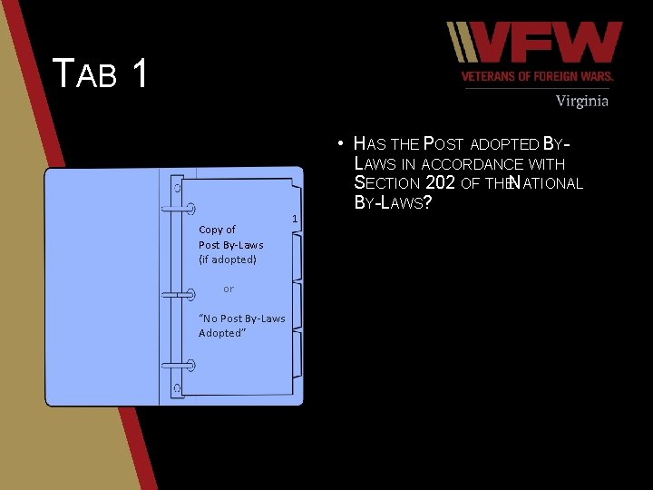 TAB 1 Copy of Post By-Laws (if adopted) or “No Post By-Laws Adopted” 1