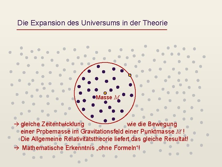 Die Expansion des Universums in der Theorie Masse M gleiche Zeitentwicklung wie die Bewegung