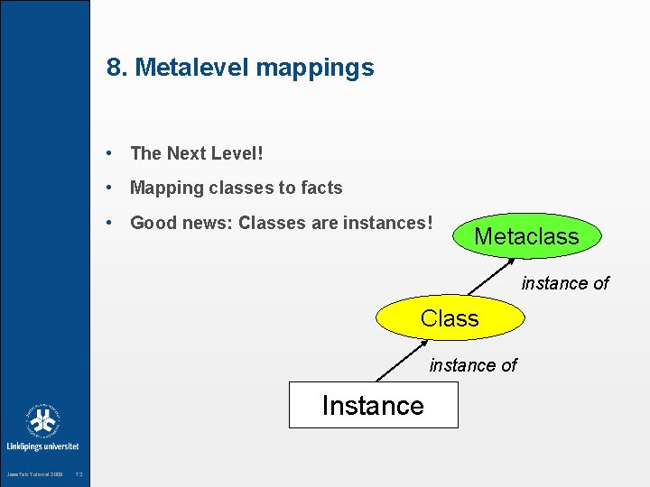 8. Metalevel mappings • The Next Level! • Mapping classes to facts • Good