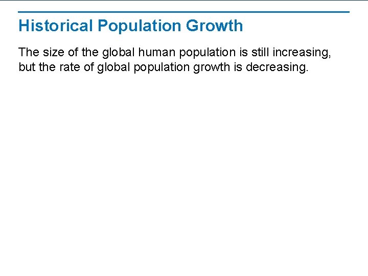Historical Population Growth The size of the global human population is still increasing, but