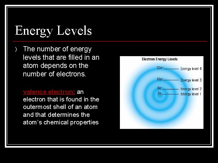 Energy Levels 〉 The number of energy levels that are filled in an atom