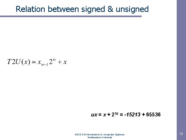 Relation between signed & unsigned ux = x + 216 = -15213 + 65536