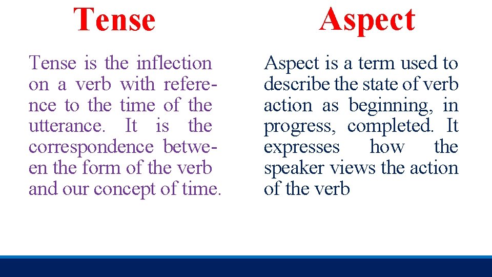 Tense is the inflection on a verb with reference to the time of the