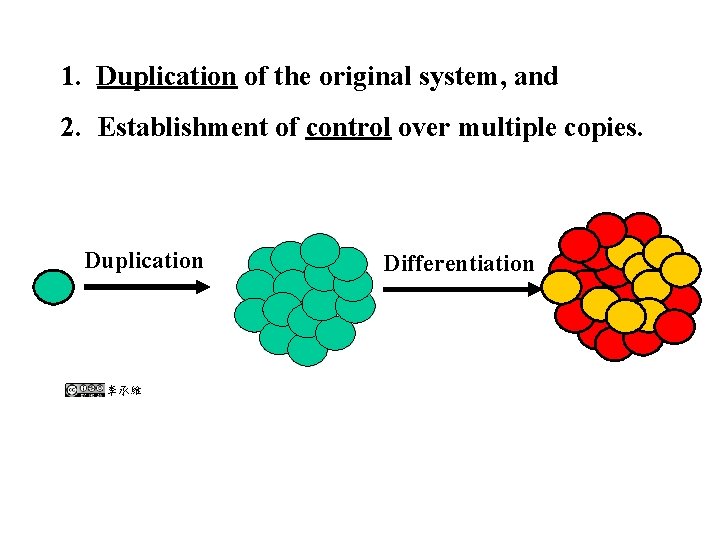 1. Duplication of the original system, and 2. Establishment of control over multiple copies.