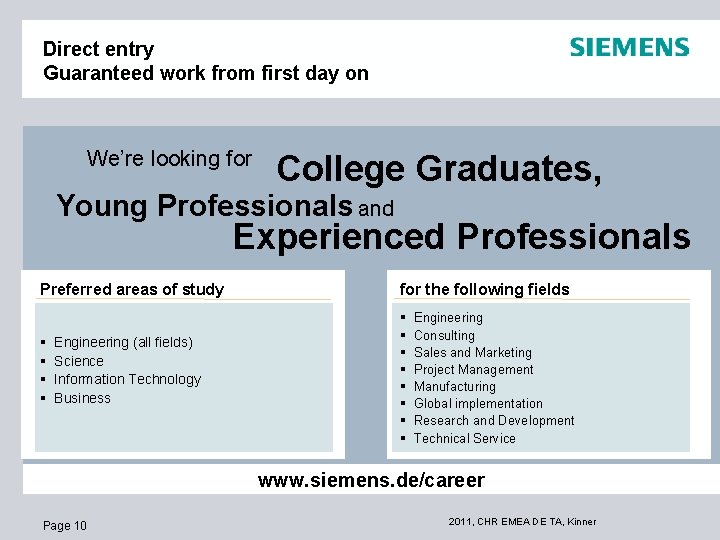 Direct entry Guaranteed work from first day on We’re looking for College Graduates, Young