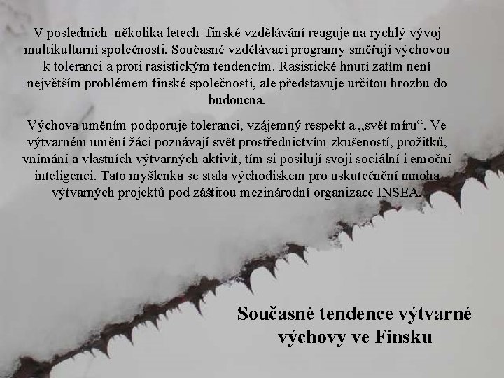 V posledních několika letech finské vzdělávání reaguje na rychlý vývoj multikulturní společnosti. Současné vzdělávací