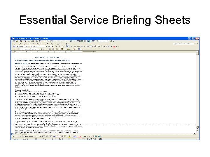 Essential Service Briefing Sheets 