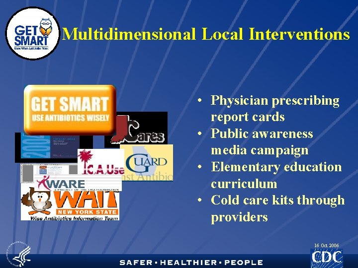 Multidimensional Local Interventions • Physician prescribing report cards • Public awareness media campaign •