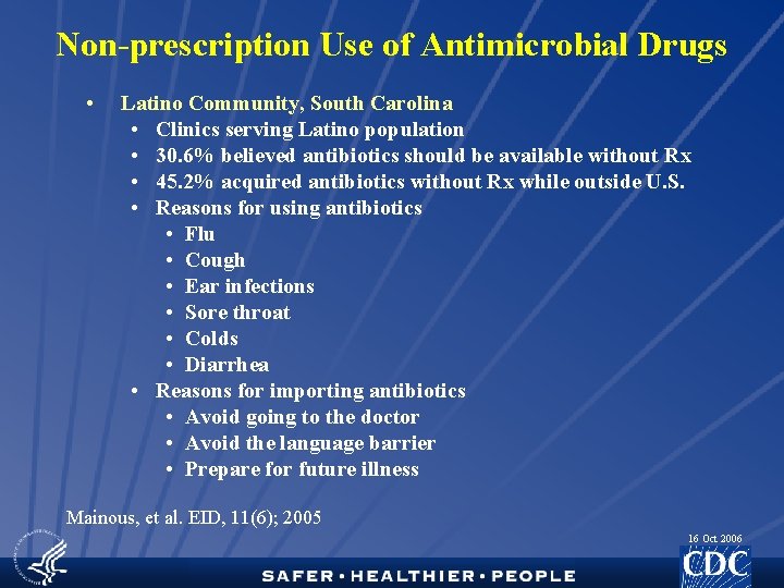 Non-prescription Use of Antimicrobial Drugs • Latino Community, South Carolina • Clinics serving Latino