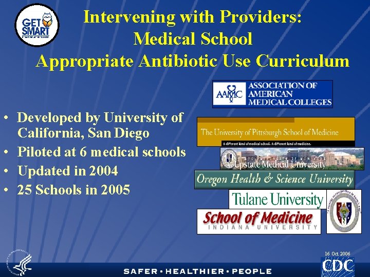 Intervening with Providers: Medical School Appropriate Antibiotic Use Curriculum • Developed by University of