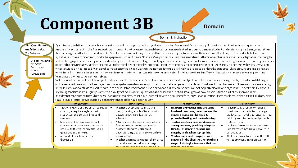 Component 3 B Domain • Domain: 3 - Instruction • Component: 3 B Questioning