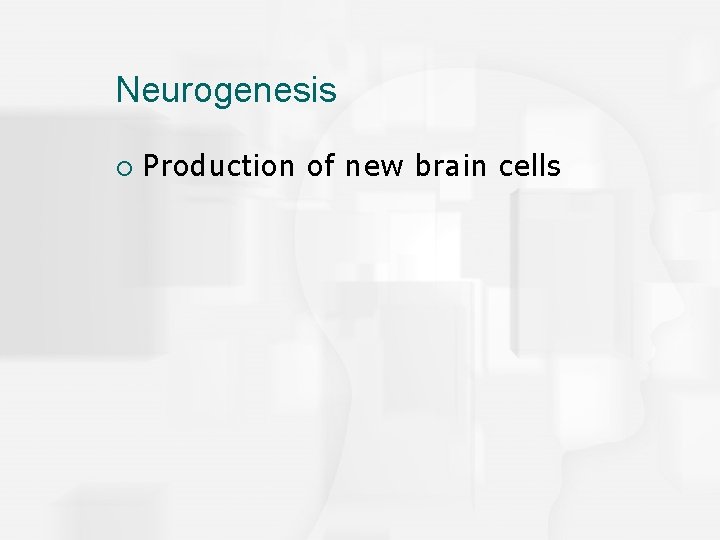 Neurogenesis ¡ Production of new brain cells 