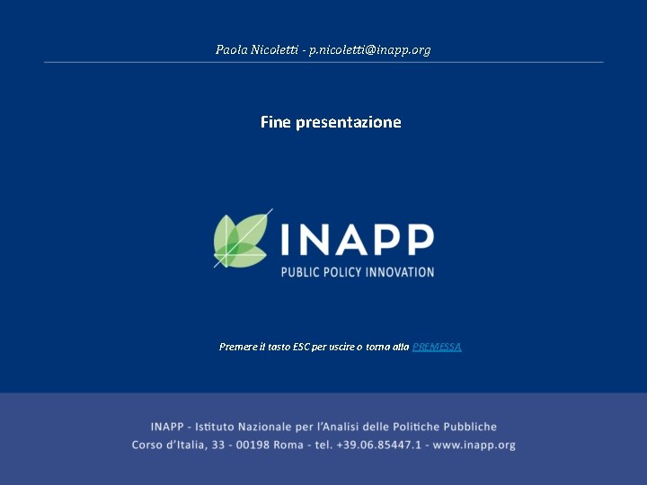 Paola Nicoletti - p. nicoletti@inapp. org Fine presentazione Premere il tasto ESC per uscire