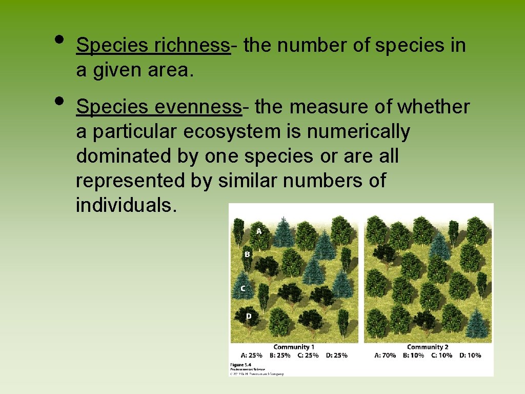 • • Species richness- the number of species in a given area. Species • • Species richness- the number of species in a given area. Species