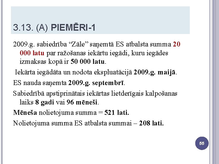 3. 13. (A) PIEMĒRI-1 2009. g. sabiedrība “Zāle” saņemtā ES atbalsta summa 20 000