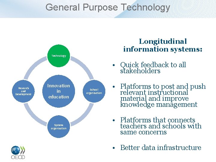 General Purpose Technology Longitudinal information systems: Technology • Quick feedback to all stakeholders Research