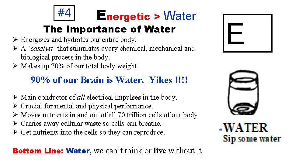 #4 Energetic > Water The Importance of Water Ø Energizes and hydrates our entire