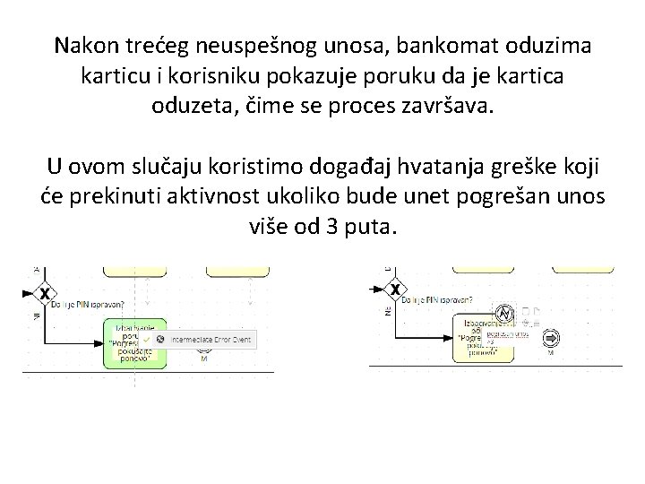 Nakon trećeg neuspešnog unosa, bankomat oduzima karticu i korisniku pokazuje poruku da je kartica