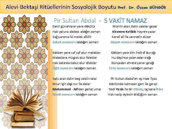 Alevi-Bektaşi Ritüellerinin Sosyolojik Boyutu Prof. Dr. Özcan GÜNGÖR Pir Sultan Abdal - 5 VAKİT