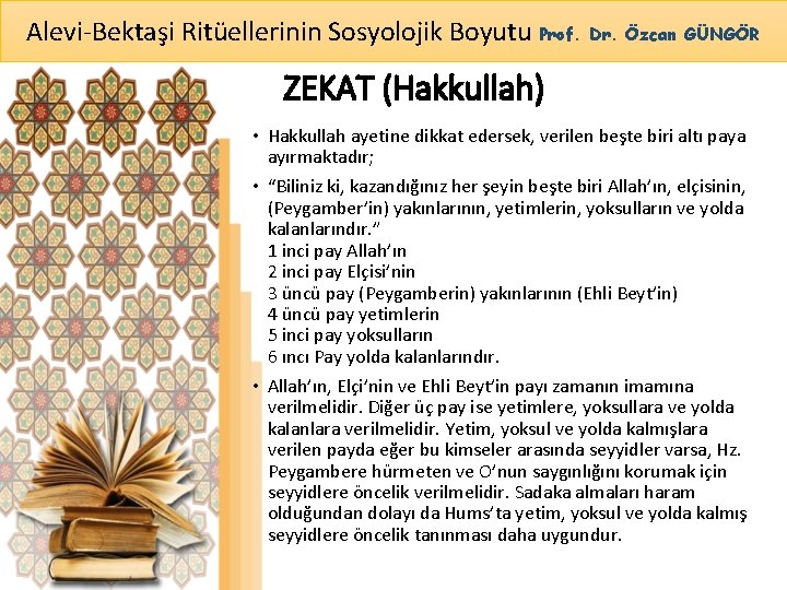 Alevi-Bektaşi Ritüellerinin Sosyolojik Boyutu Prof. Dr. Özcan GÜNGÖR ZEKAT (Hakkullah) • Hakkullah ayetine dikkat