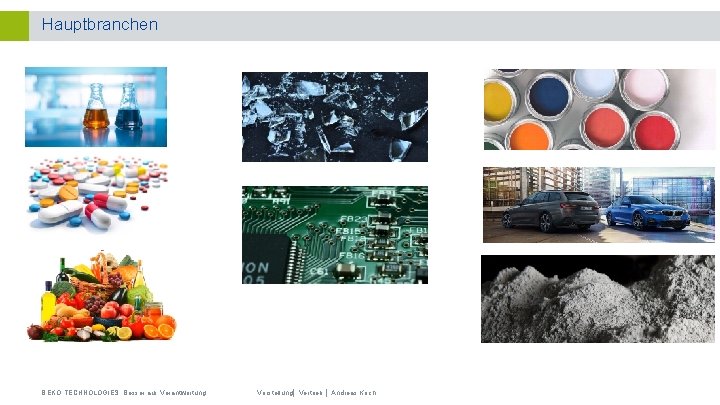 Hauptbranchen BEKO TECHNOLOGIES. Besser aus Verantwortung Vorstellung│ Vertrieb │ Andreas Koch 