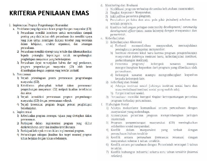 KRITERIA PENILAIAN EMAS 