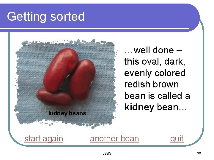 Getting sorted …well done – this oval, dark, evenly colored redish brown bean is