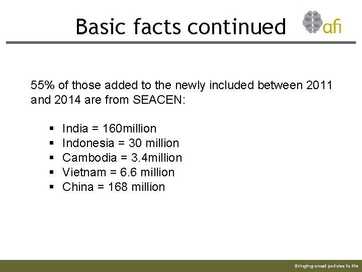 Basic facts continued 55% of those added to the newly included between 2011 and