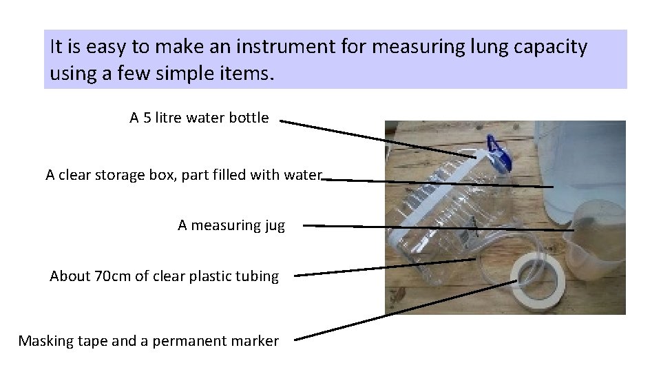 It is easy to make an instrument for measuring lung capacity using a few