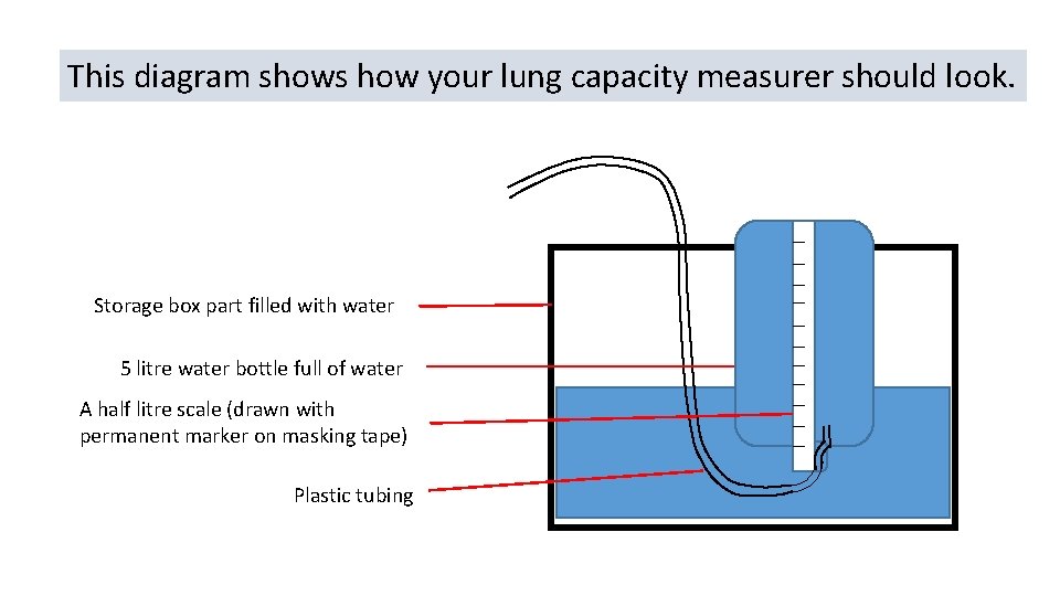 This diagram shows how your lung capacity measurer should look. Storage box part filled