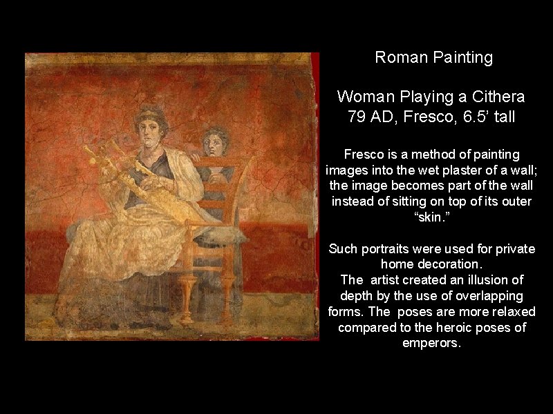 Roman Painting Woman Playing a Cithera 79 AD, Fresco, 6. 5’ tall Fresco is