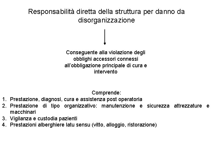 Responsabilità diretta della struttura per danno da disorganizzazione Conseguente alla violazione degli obblighi accessori