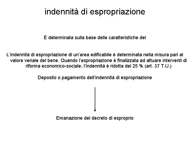 indennità di espropriazione È determinata sulla base delle caratteristiche del L’indennità di espropriazione di